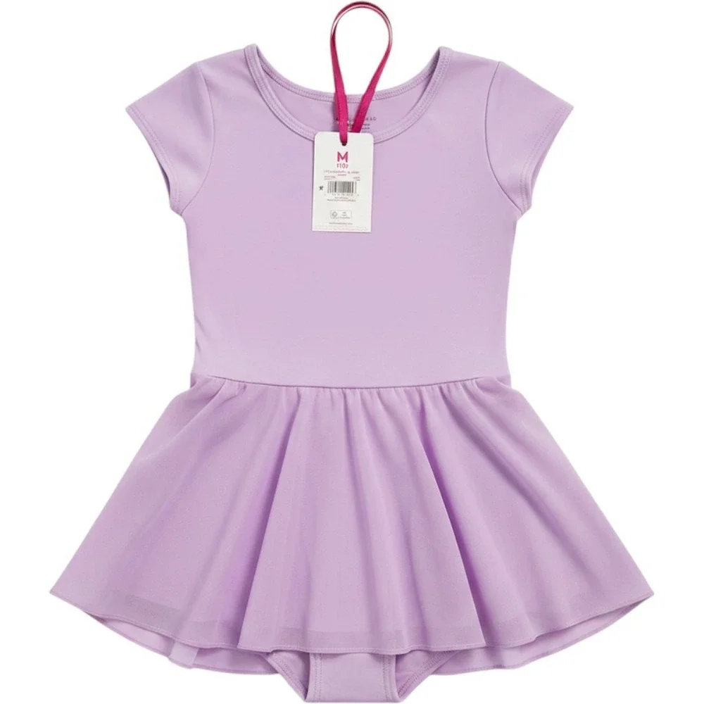 Justice Girls Purple Cap Sleeve Leotard with‎ Skirt Bow Back Dancewear Size M 10